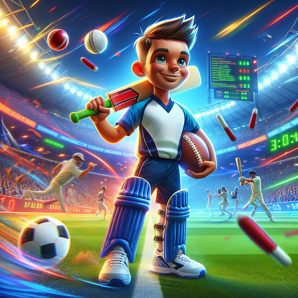 AK3333 sports betting cartoon character with cricket bat and football