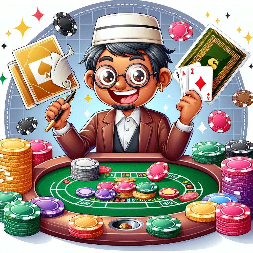 AK3333 Casino character with chips and cards